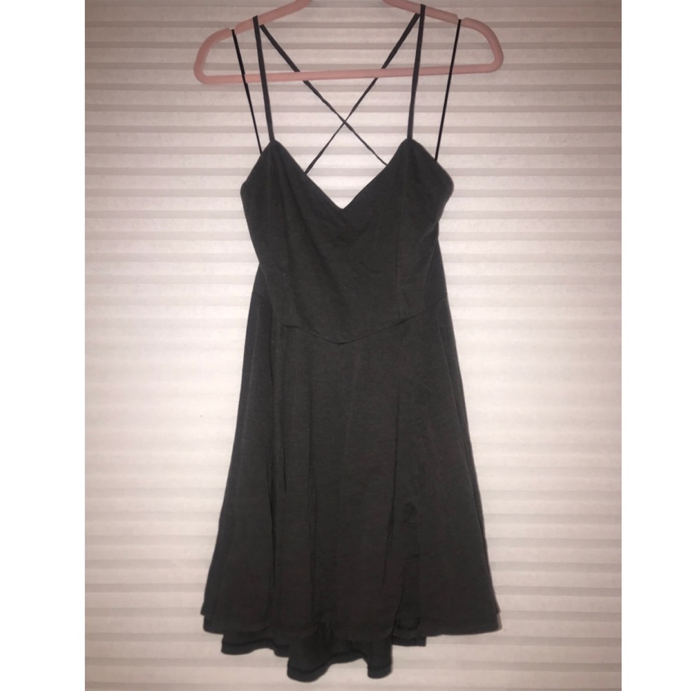 Dark Charcoal Grey Crisscross Low-Back Mini Dress